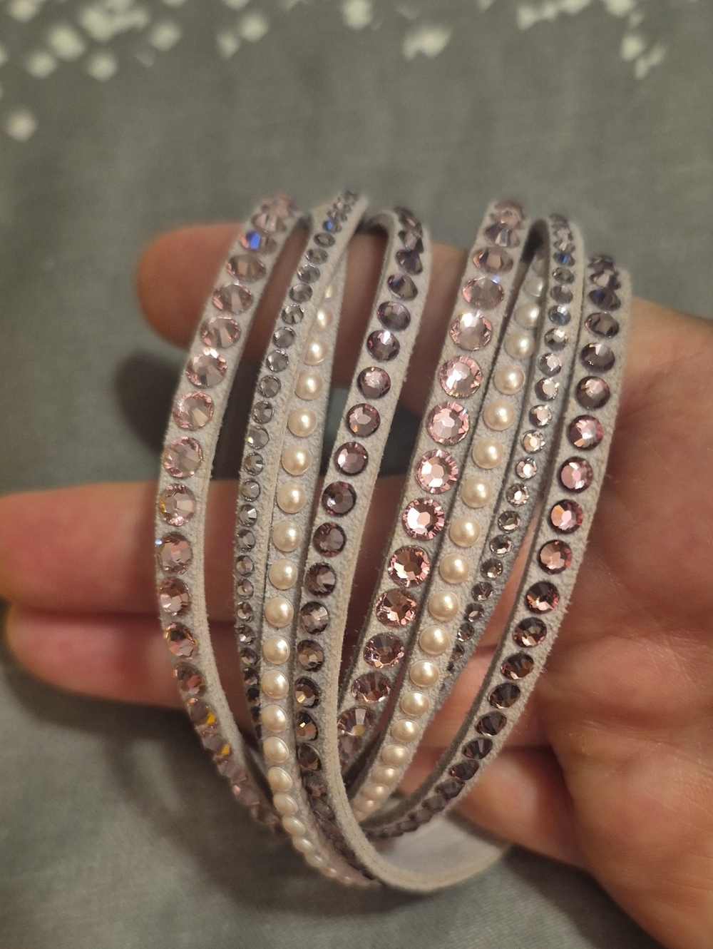 Swarovski Crystal & Pearl Wrap Bracelet – Blush Pink/purple